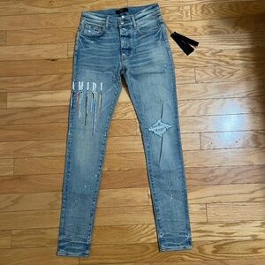 NWT Amiri Paint Drip Logo Jeans, Size 31